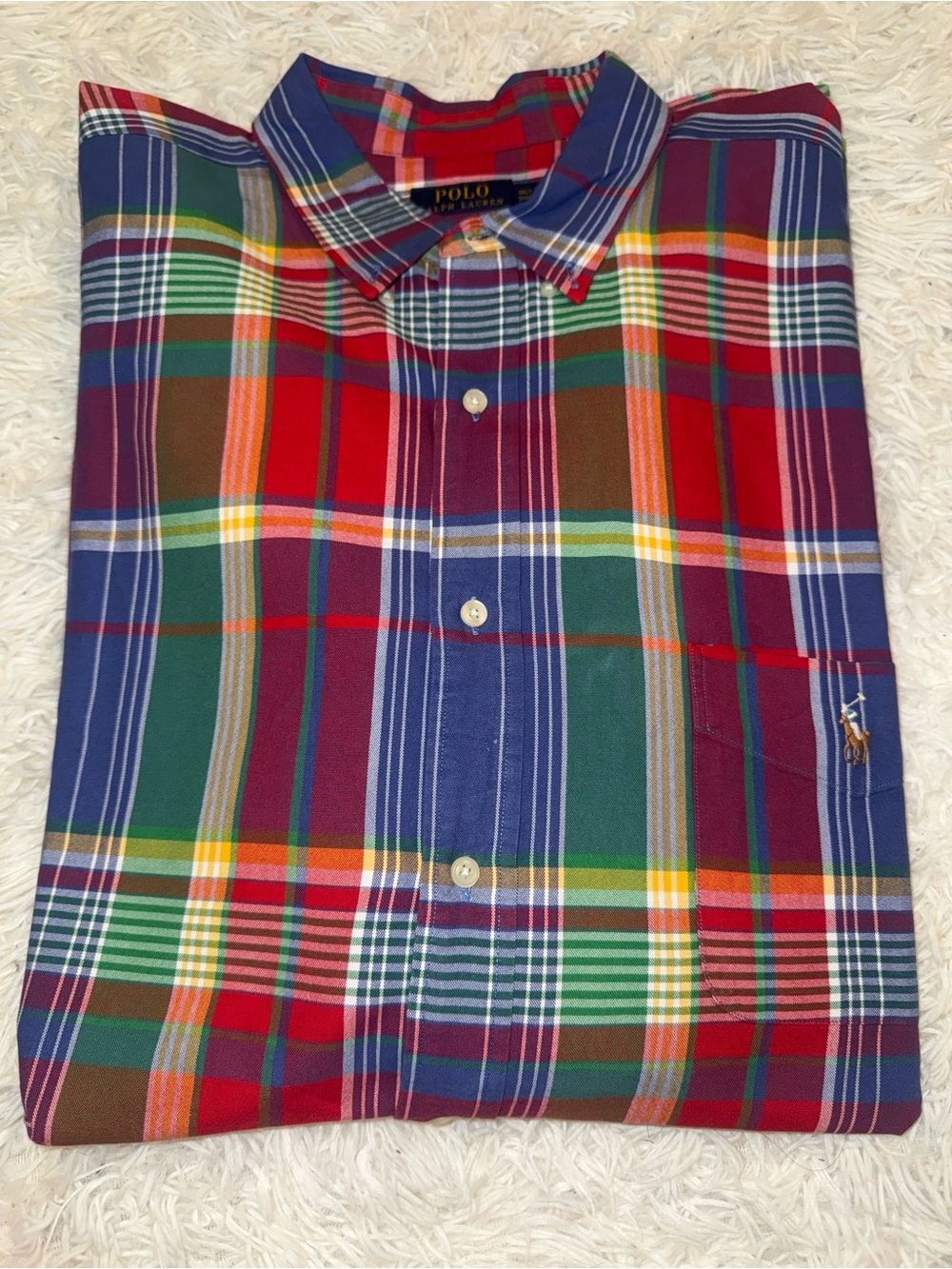 Ralph Lauren Multicolor Plaid Button-Down Shirt — Red, Blue, Green, Yellow